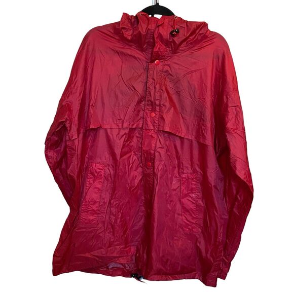 Lands' End Burgundy Red Hooded Zip Up Rain Jacket, Mens Size XL Outdoor Pockets - Picture 1 of 10